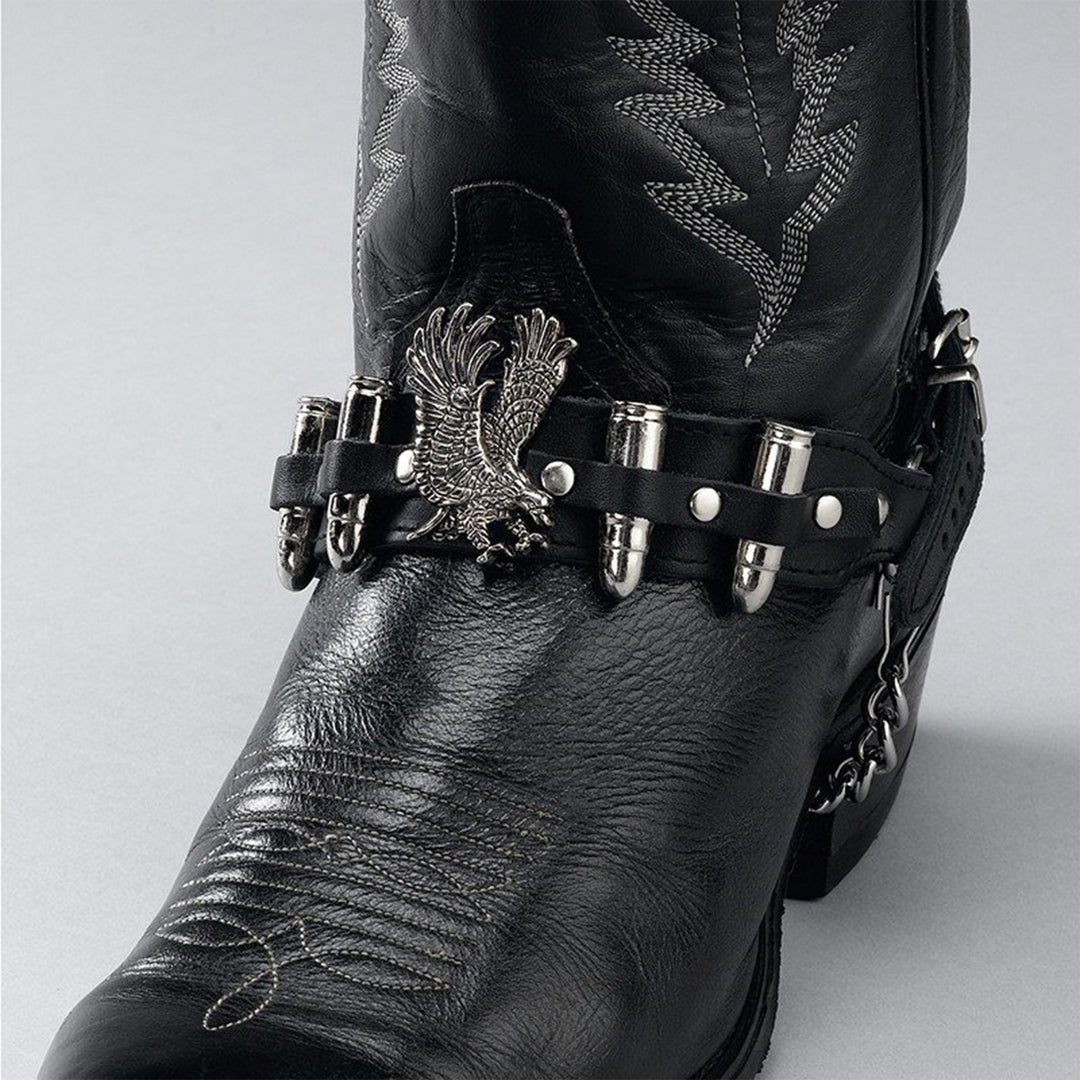 Black Leather Boot Chains with Eagle &amp; Shells