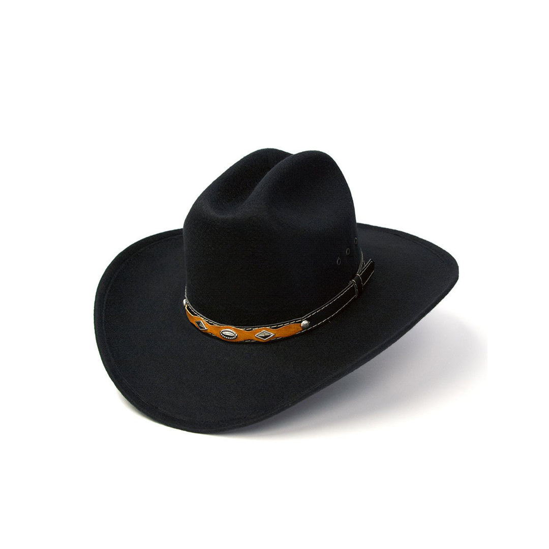 Black Felt Finish Western Cattleman Hat with Black &amp; Brown Hat Band