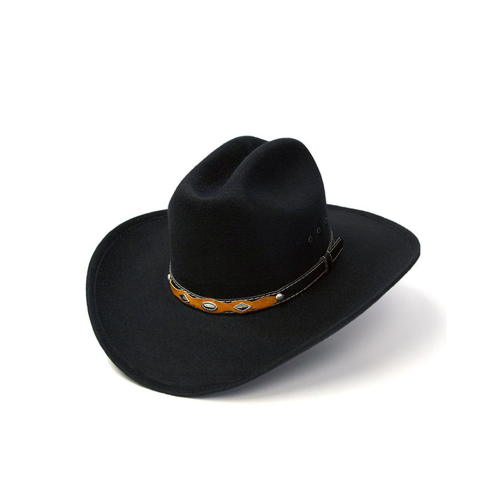 Black Felt Finish Western Cattleman Hat with Black &amp; Brown Hat Band