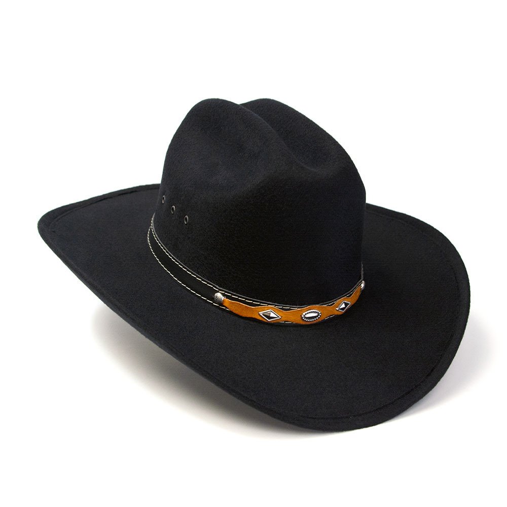 Black Felt Finish Western Cattleman Hat with Black &amp; Brown Hat Band