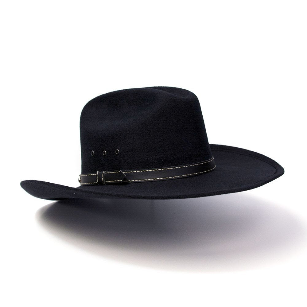 Black Felt Finish Western Cattleman Hat with Black &amp; Brown Hat Band