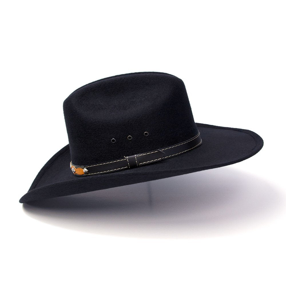 Black Felt Finish Western Cattleman Hat with Black &amp; Brown Hat Band