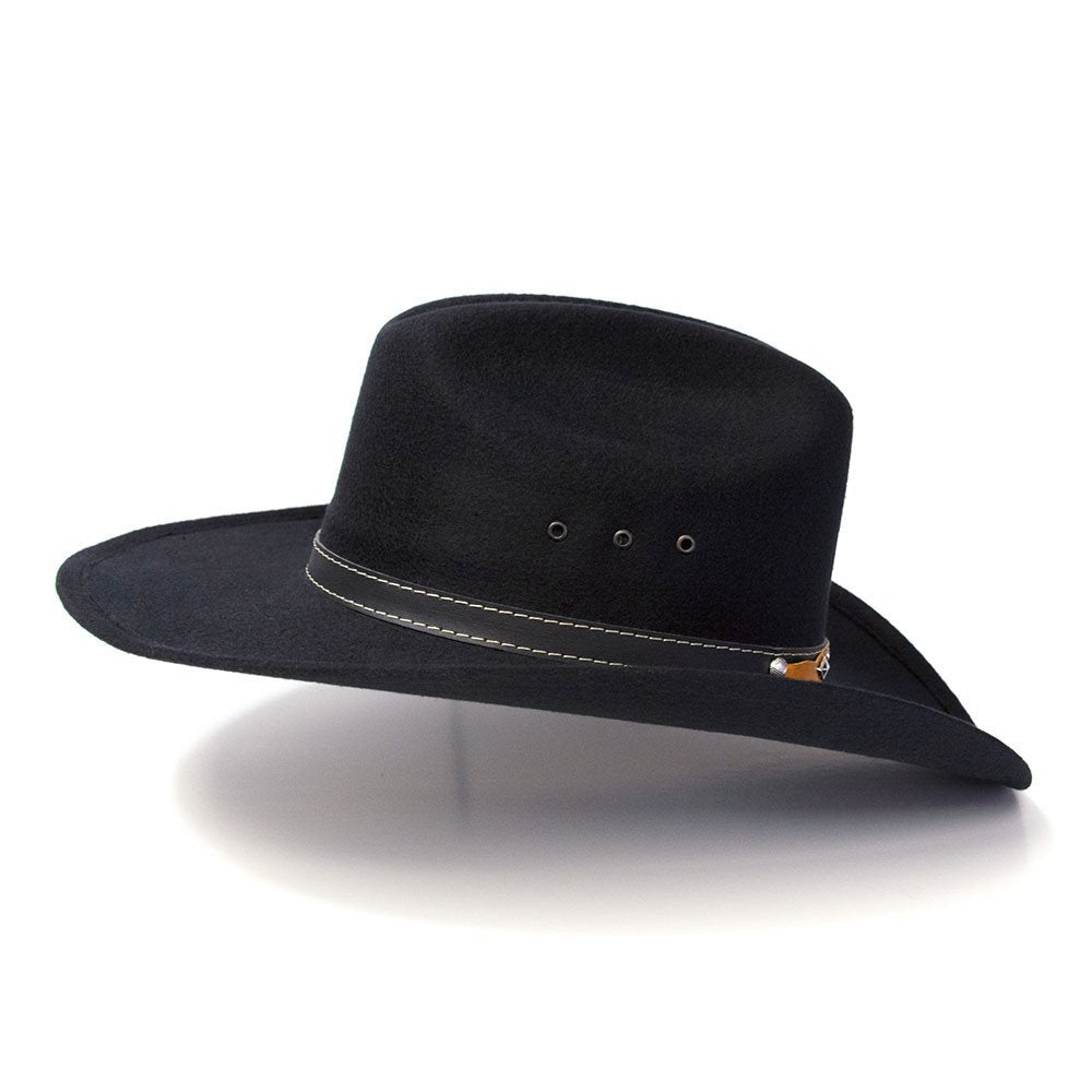 Black Felt Finish Western Cattleman Hat with Black &amp; Brown Hat Band