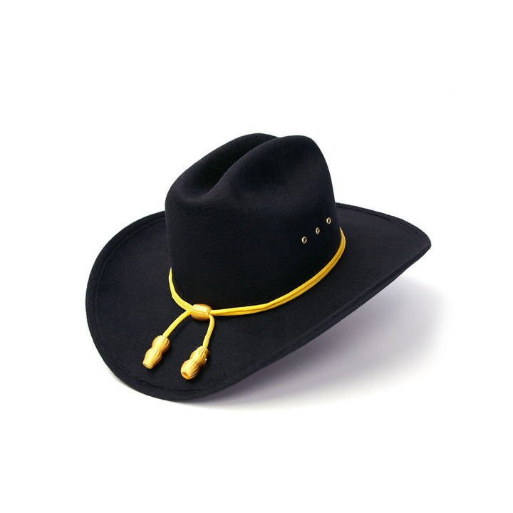 Black Felt Finish Western Cattleman Hat with Cavalry Hat Band