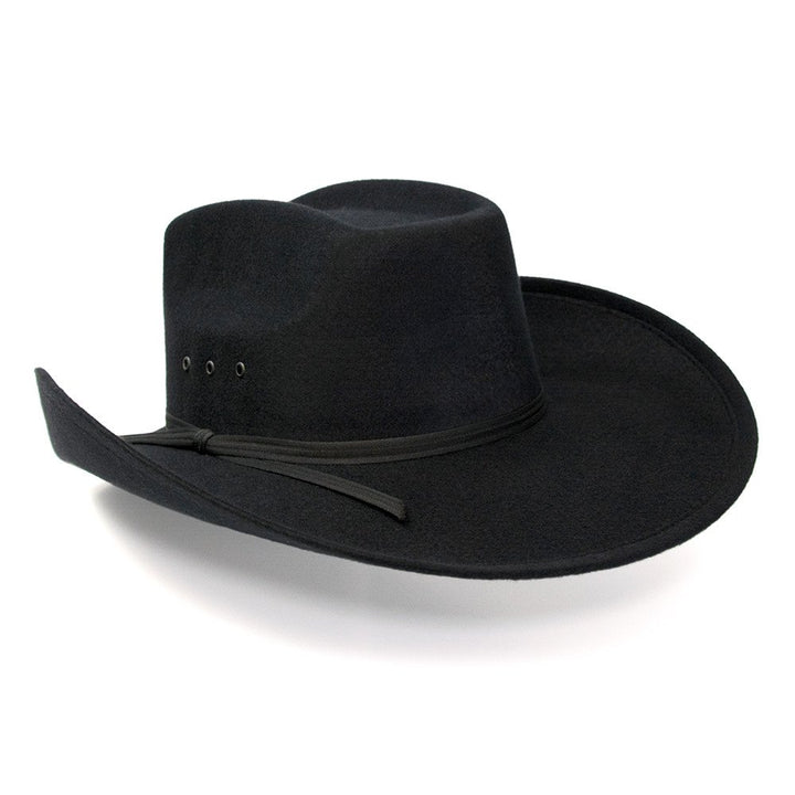 Black Felt Finish Western Wide Cattleman Hat with Black Hat Band
