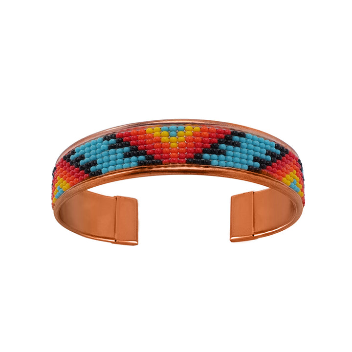 Hand-Beaded Czech Bead Copper Cuff Bracelet - Small - Turquoise and Multicolor Fan