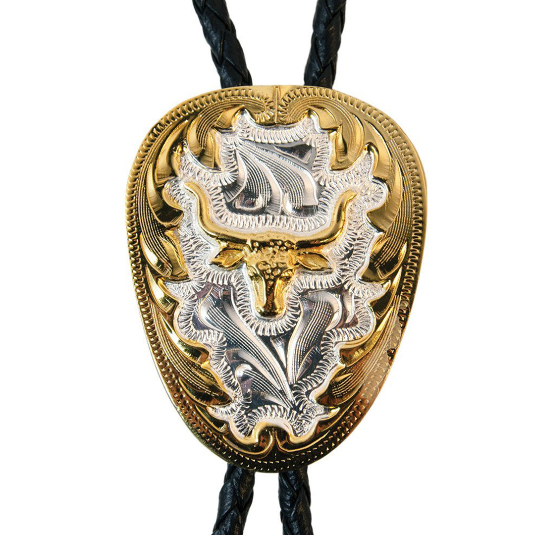 Long Horn on German Silver Bolo Tie