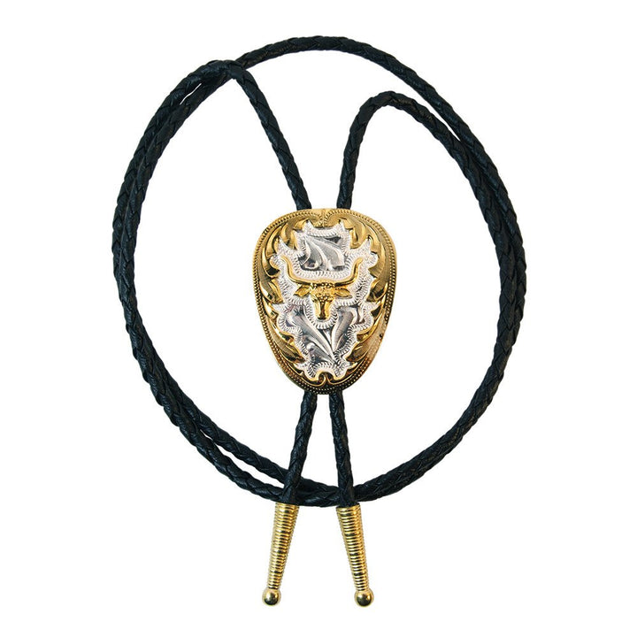 Long Horn on German Silver Bolo Tie