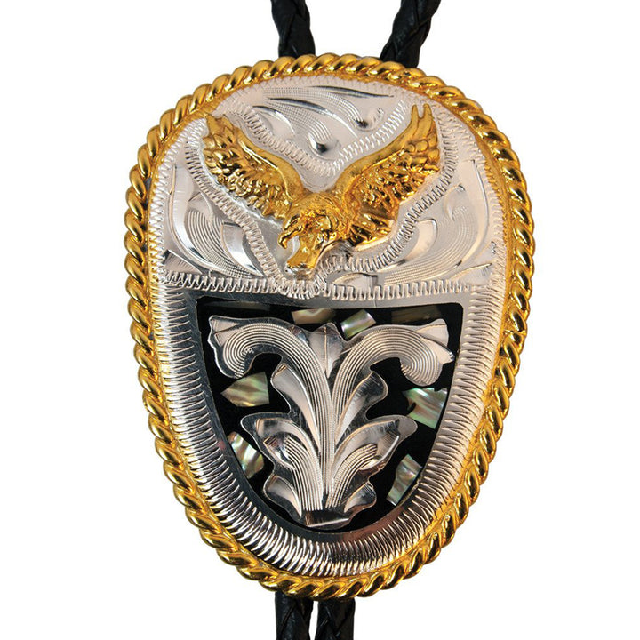 Eagle &amp; Abalone on Oval German Silver Bolo Tie