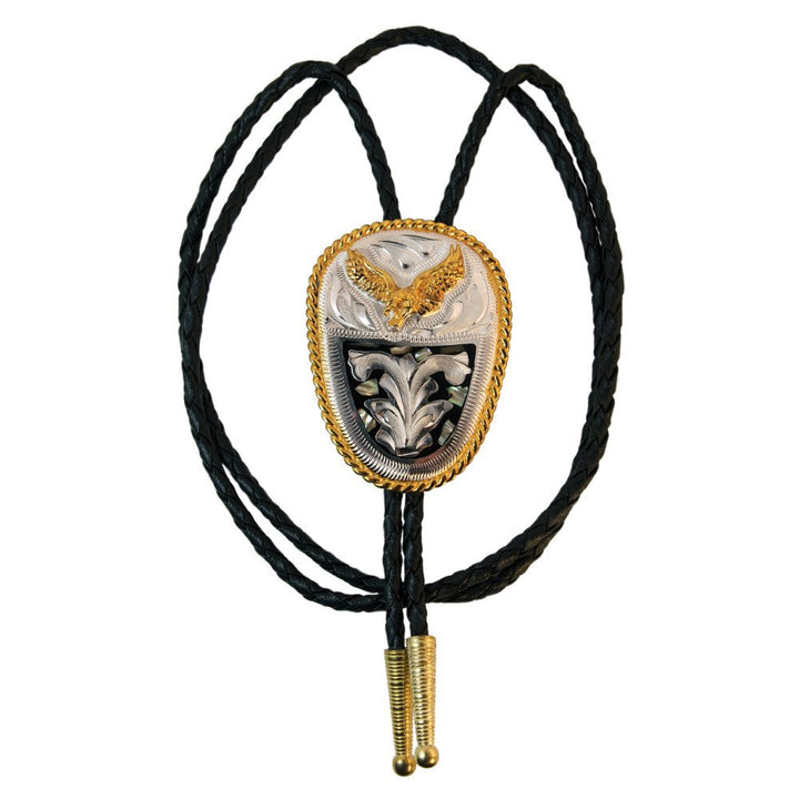 Eagle &amp; Abalone on Oval German Silver Bolo Tie