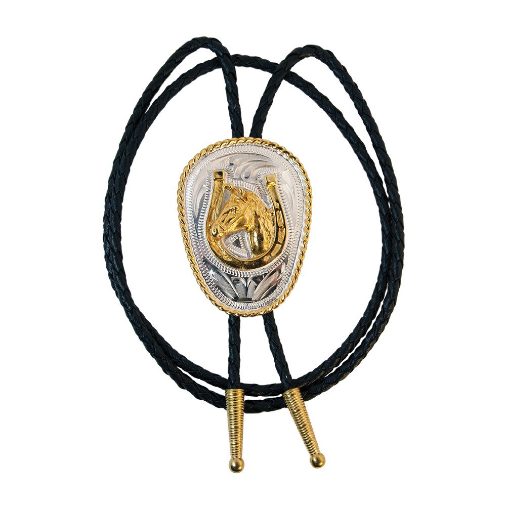 Horse Head in Horseshoe German Silver Oval Bolo Tie