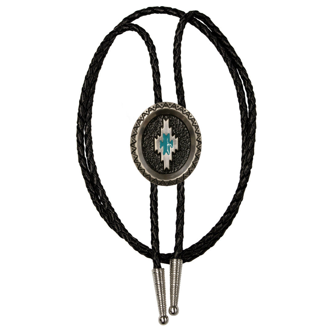 Aztec Satin Silver Metal Bolo Tie