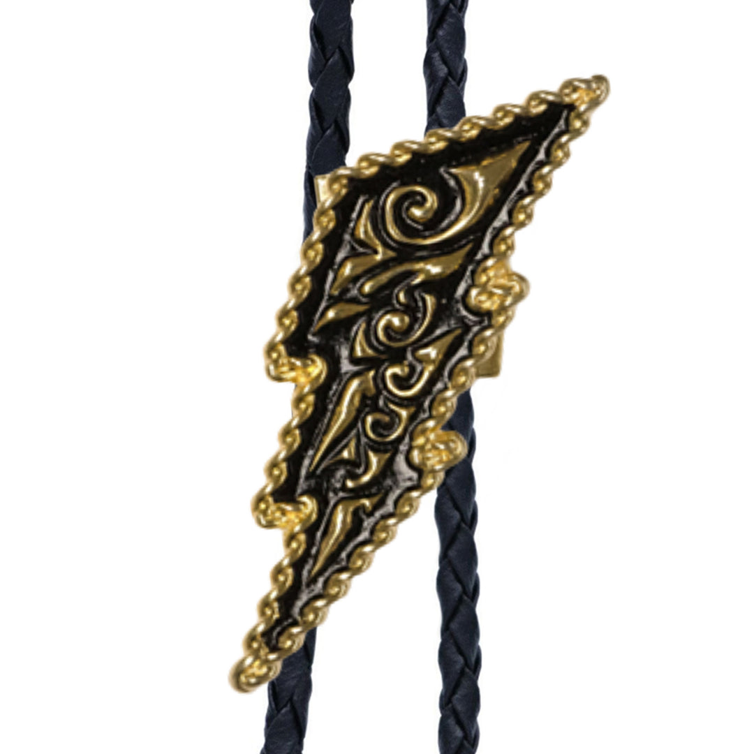 Lightning Bolt Gold &amp; Black Bolo Tie