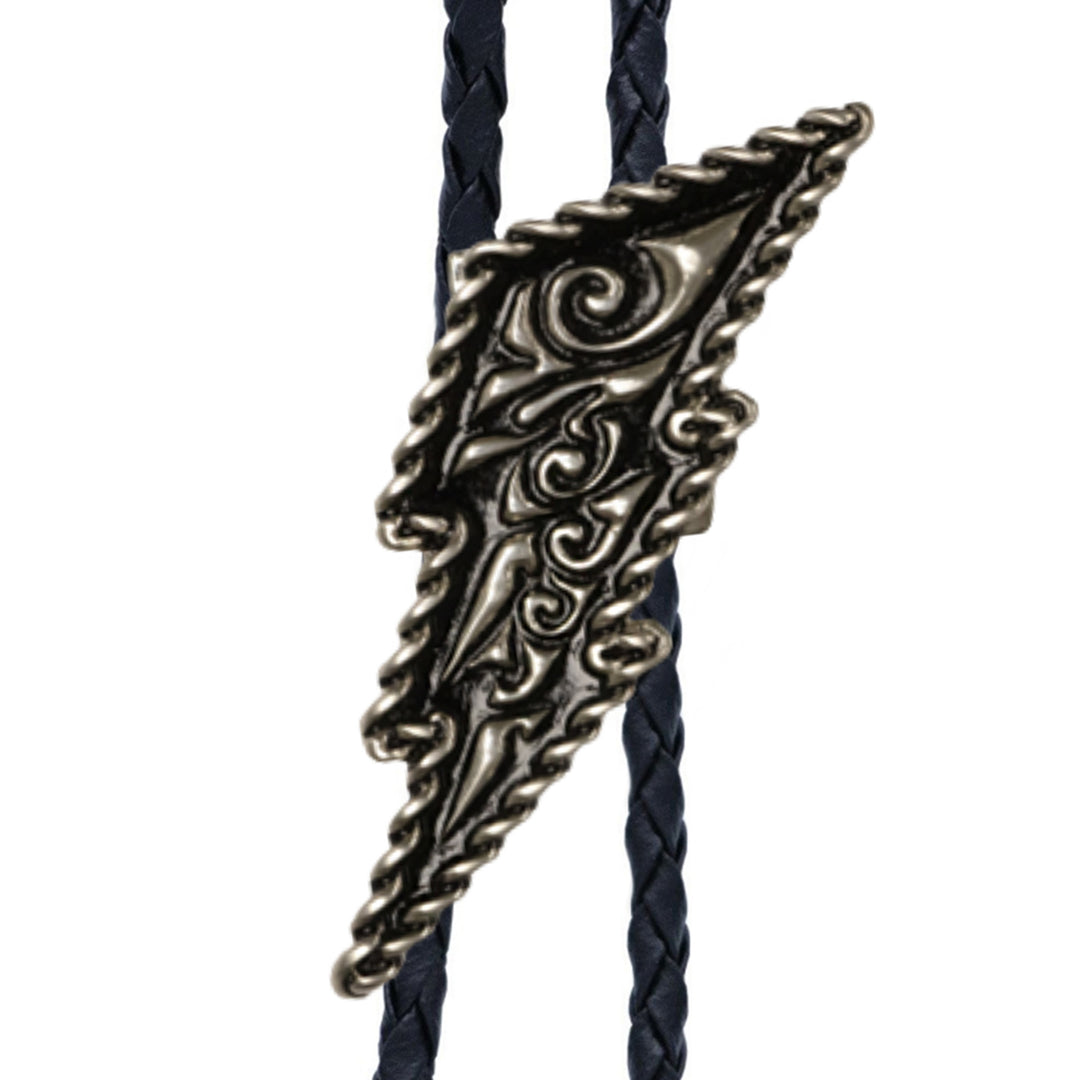 Lightning Bolt Nickel &amp; Black Bolo Tie