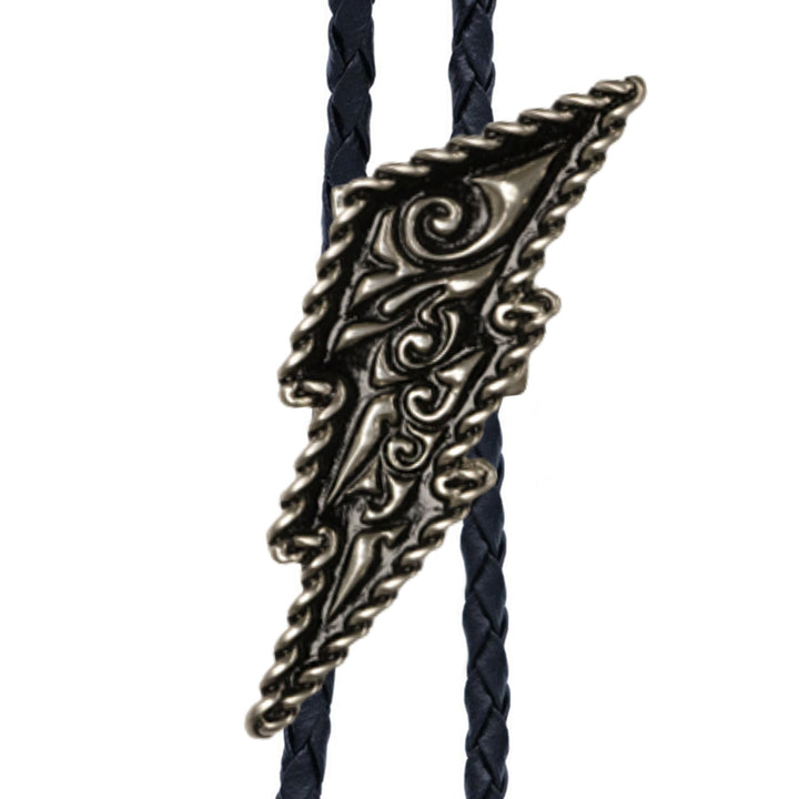 Lightning Bolt Nickel &amp; Black Bolo Tie