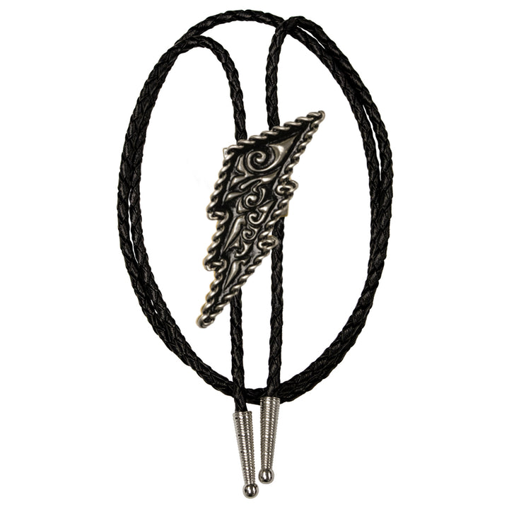 Lightning Bolt Nickel &amp; Black Bolo Tie