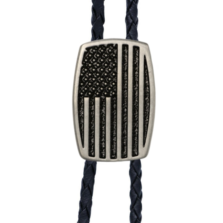 USA Flag Brushed Aluminum Bolo Tie