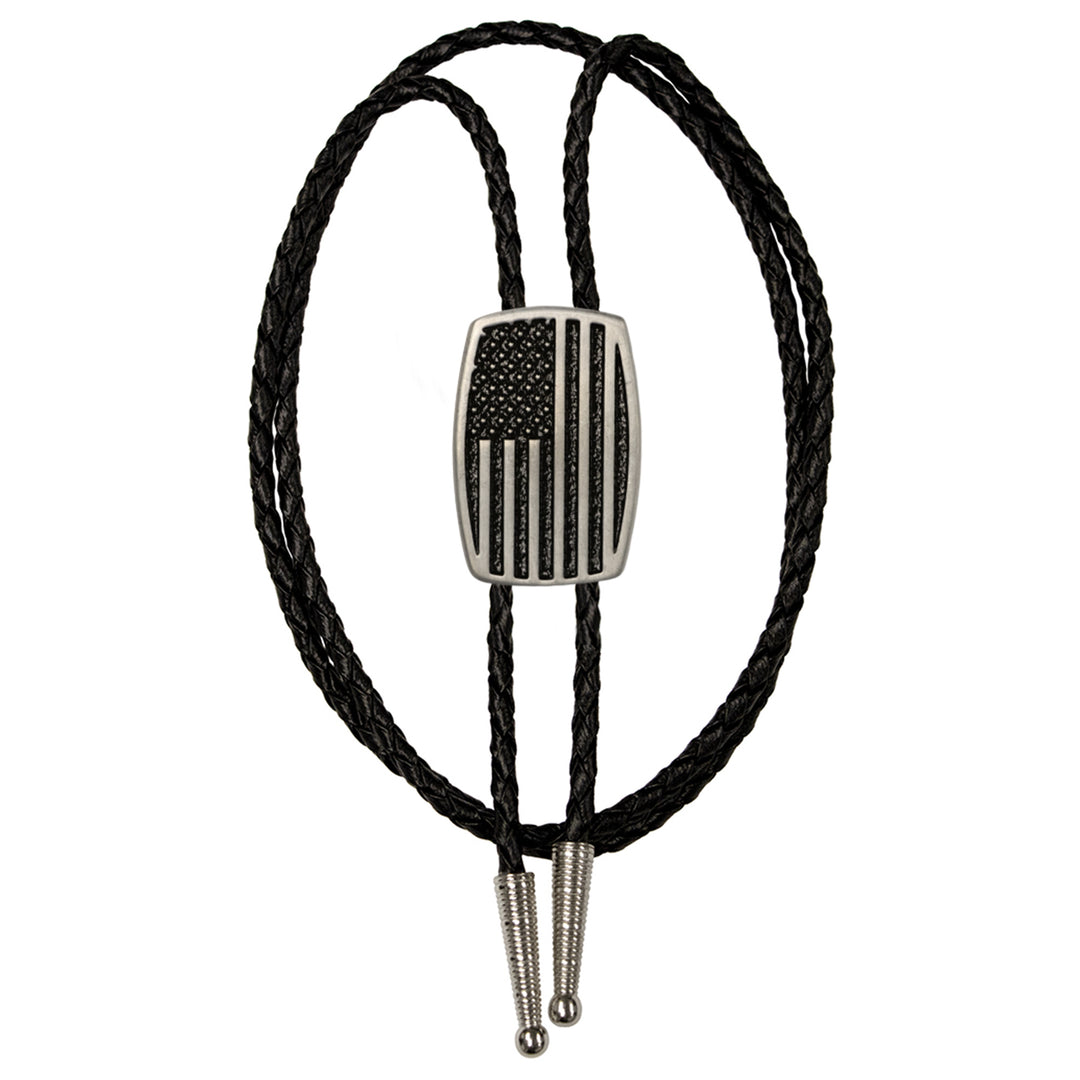 USA Flag Brushed Aluminum Bolo Tie