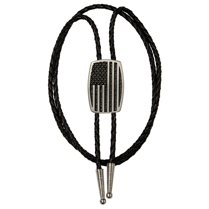 USA Flag Brushed Aluminum Bolo Tie