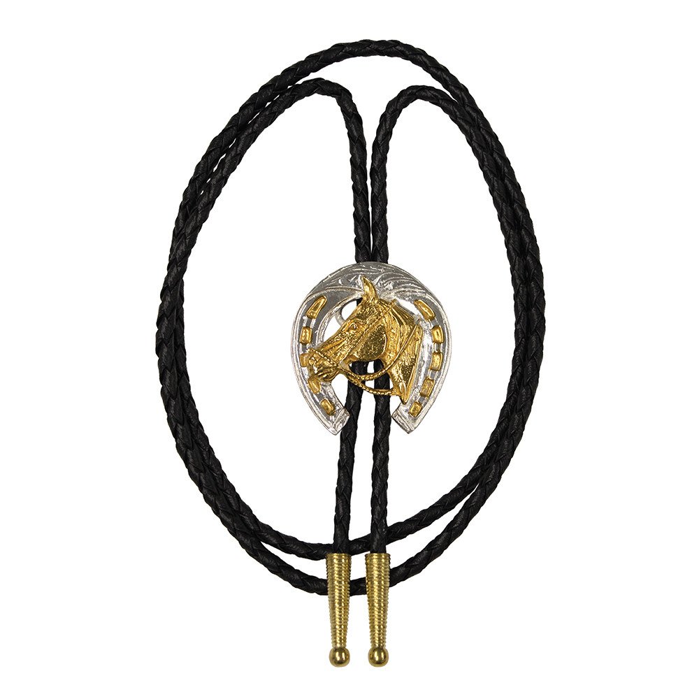 Horseshoe German Silver Bolo Tie with Horse Head