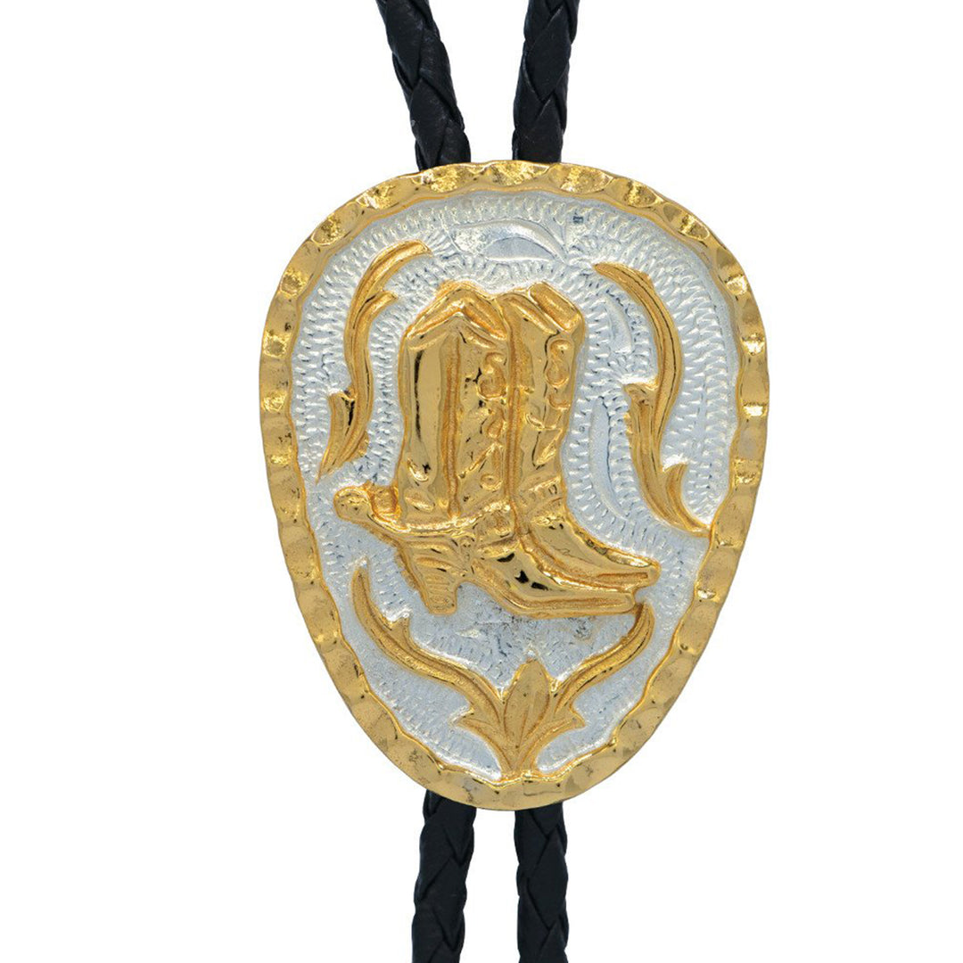 Boots on German Silver Oblong Bolo Tie