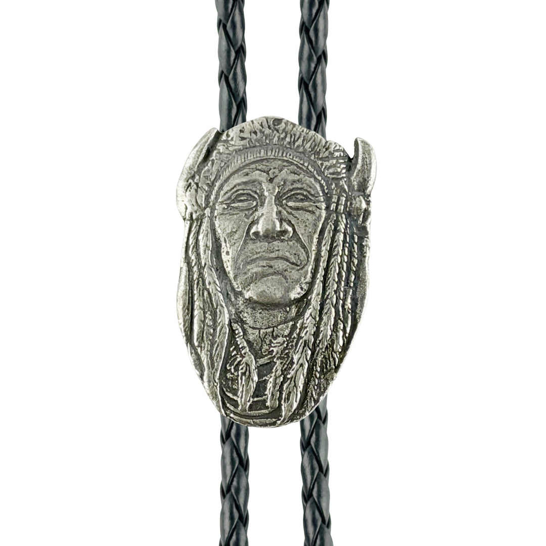 Native American Face Western Bolo Tie - Cast Pewter