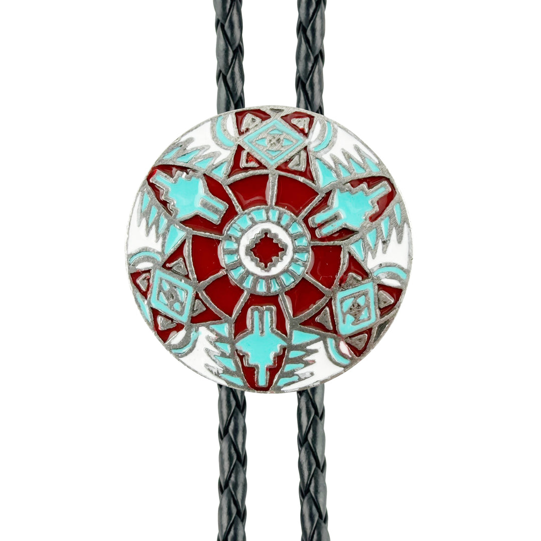 Round Southwestern Pattern Western Bolo Tie - Enamel