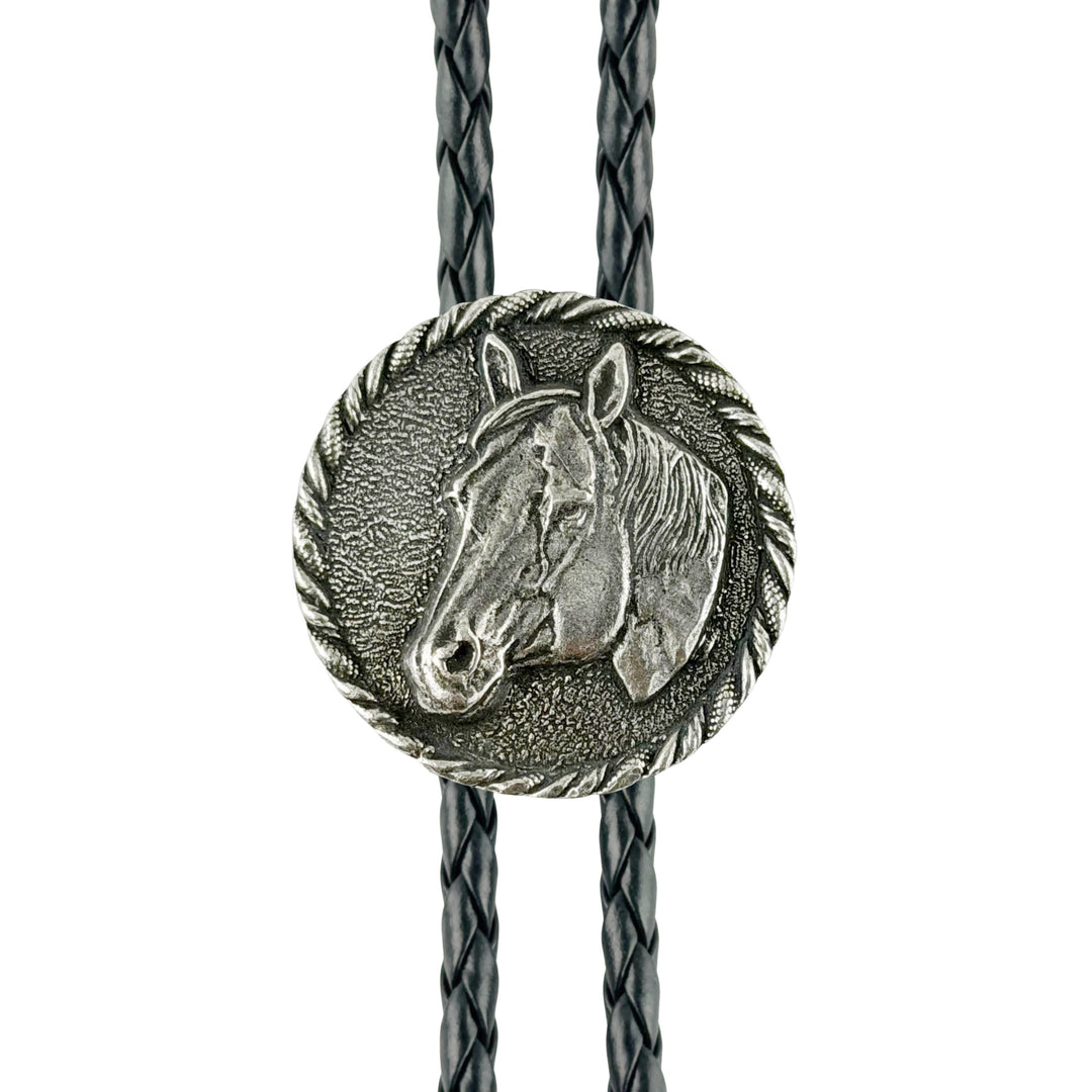 Round Horse Head Western Bolo Tie - Cast Pewter