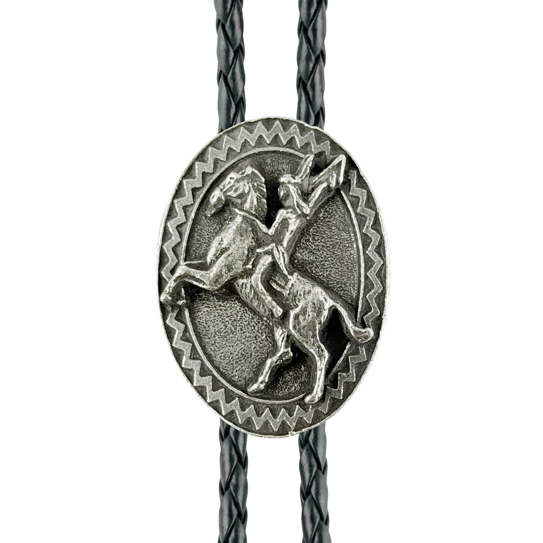 Oval Rodeo Cowboy Western Bolo Tie - Cast Pewter