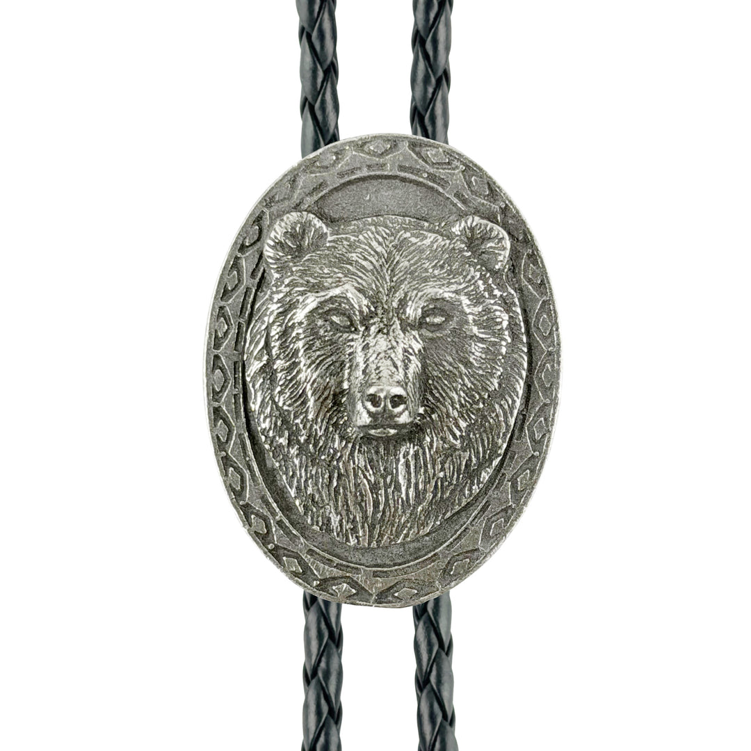 Oval Bear Head Western Bolo Tie - Cast Pewter
