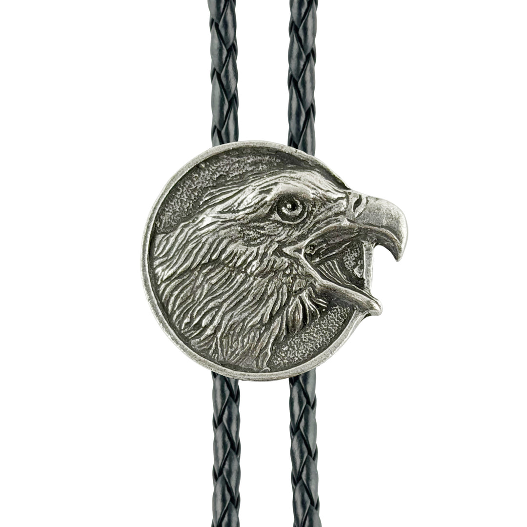 Round Eagle Head Western Bolo Tie - Cast Pewter