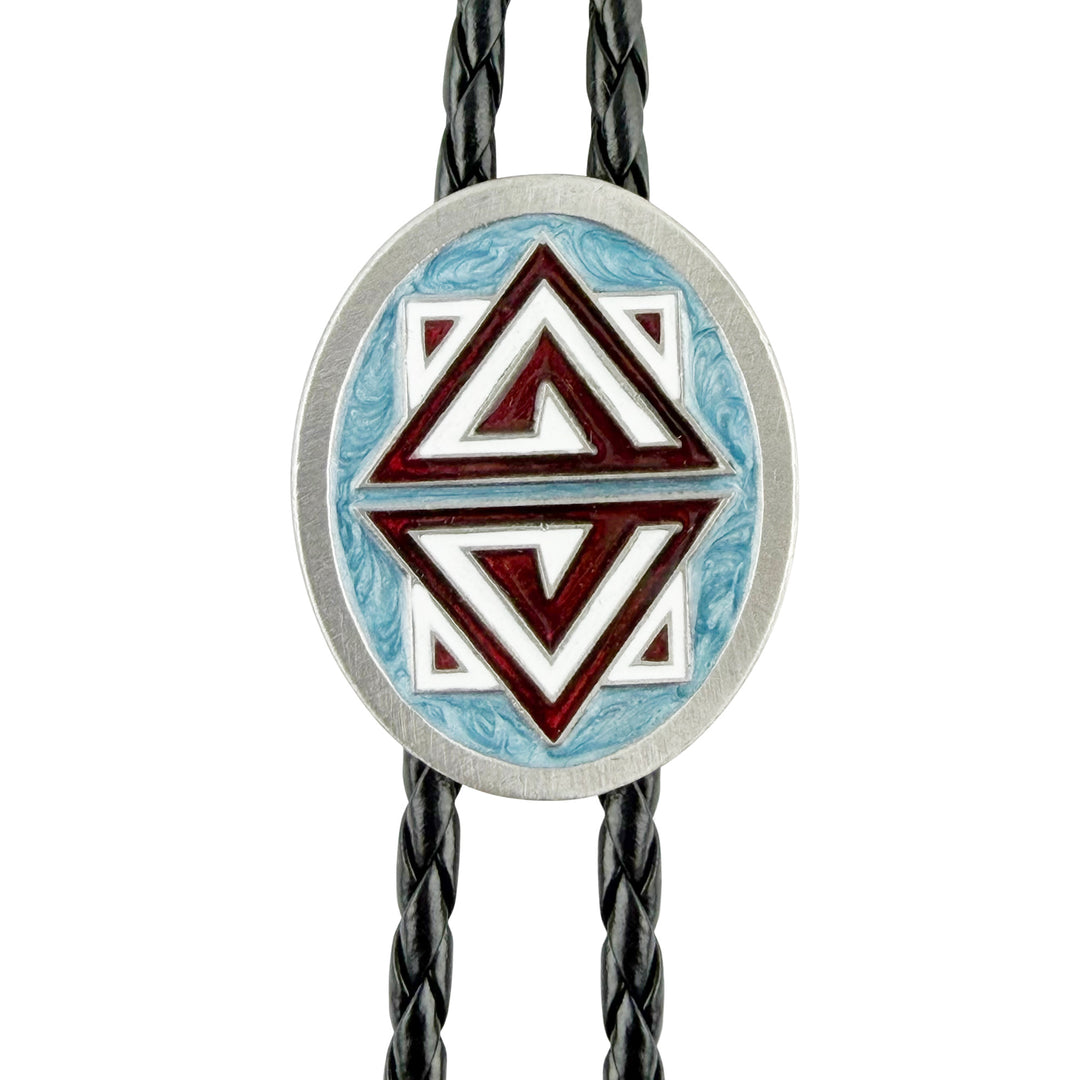 Oval Geometric Triangle Western Bolo Tie - Turquoise Enamel