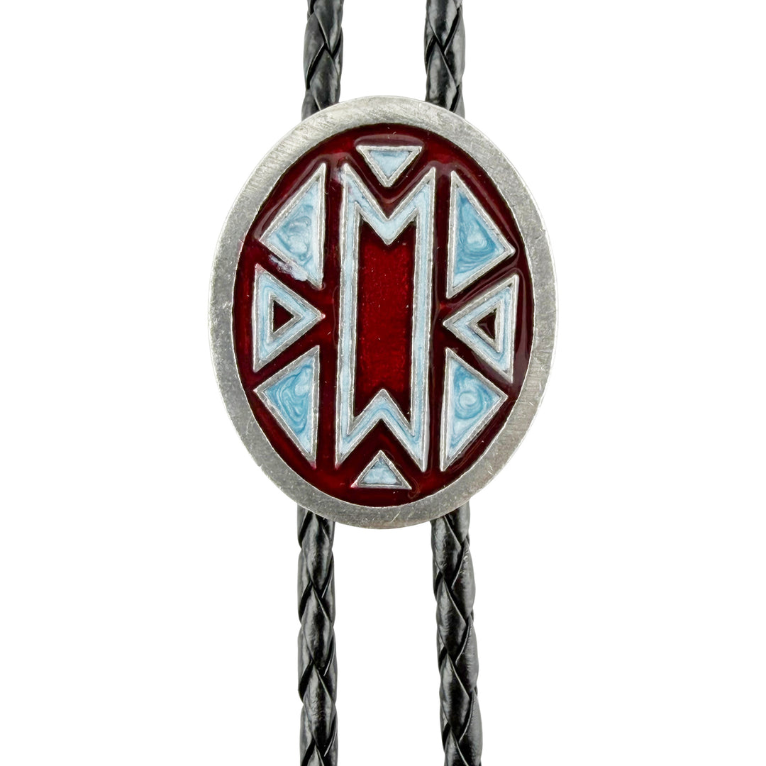 Oval Geometric Western Bolo Tie - Black Enamel