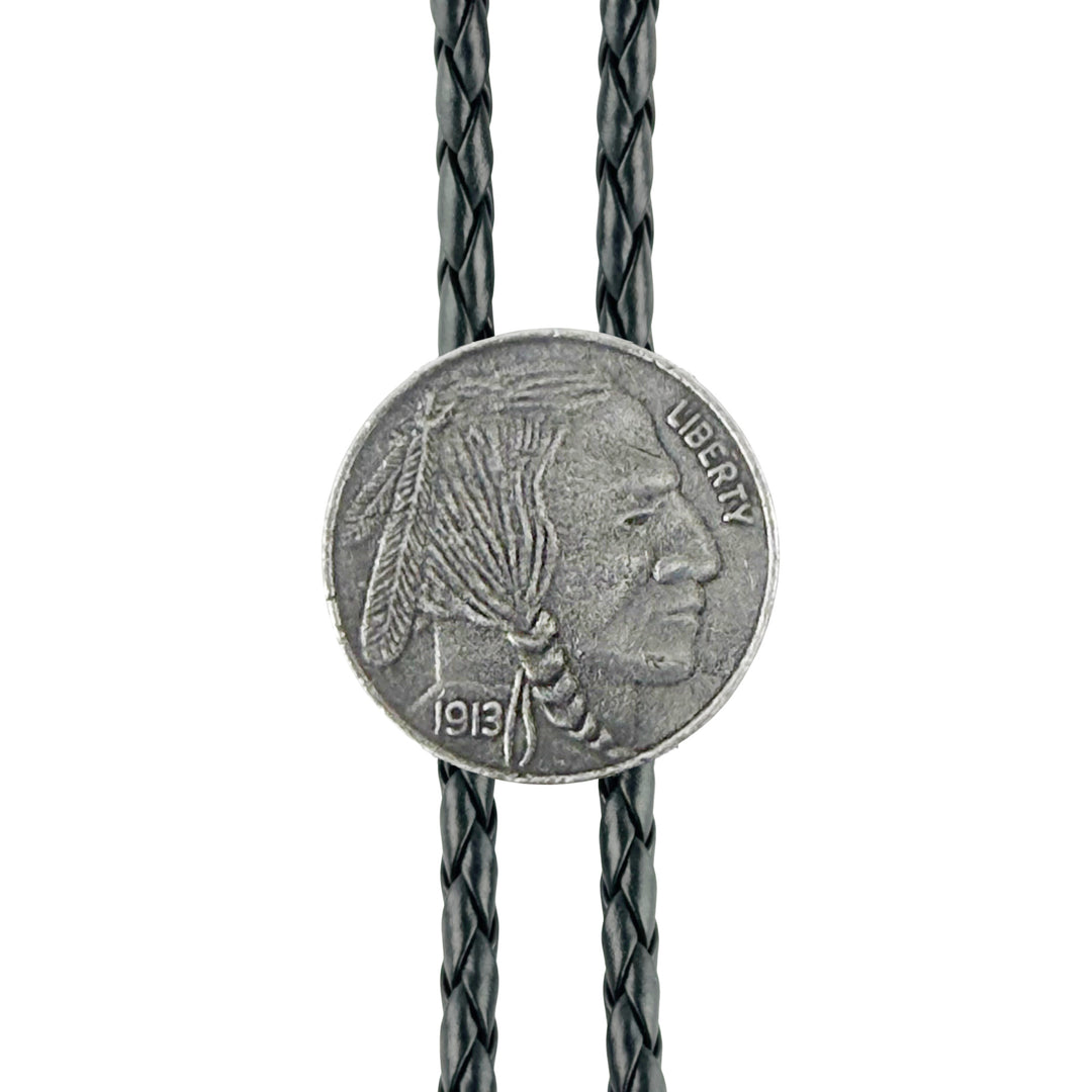 Native American Coin Western Bolo Tie - Cast Pewter