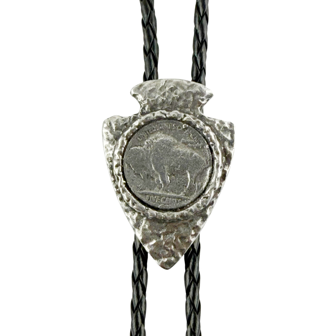Arrowhead Buffalo Coin Western Bolo Tie - Cast Pewter