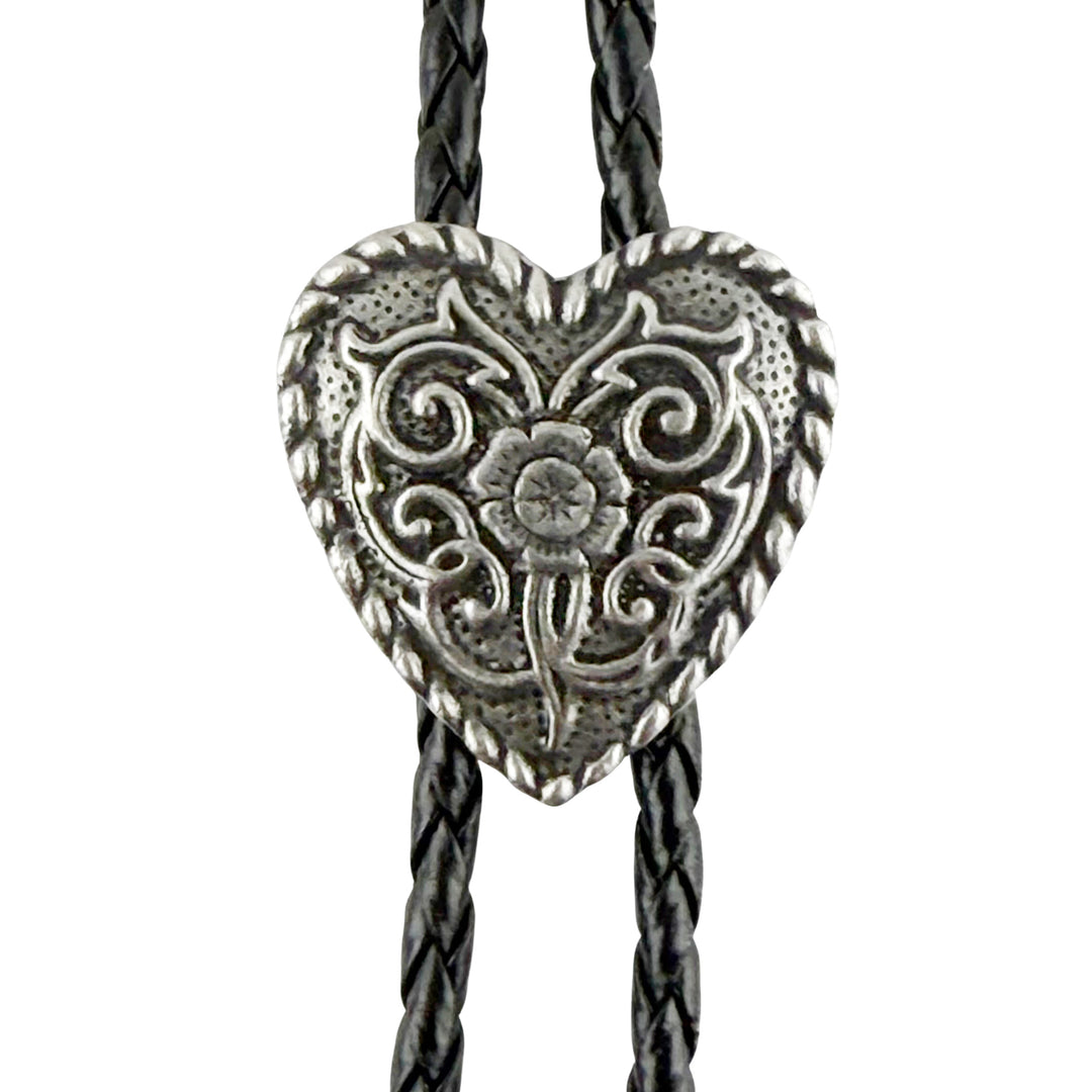 Heart Scroll Western Bolo Tie - Cast Pewter