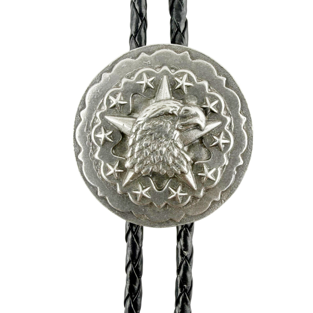 Round Eagle Concho Western Bolo Tie - Cast Pewter