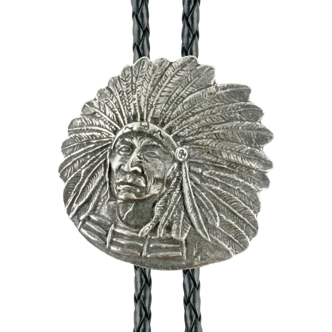 Native American Headdress Western Bolo Tie - Cast Pewter