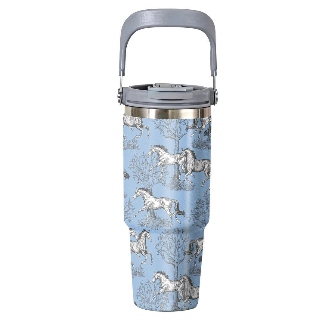 Horse Toile 30 oz Insulated Drink Bottle - Blue