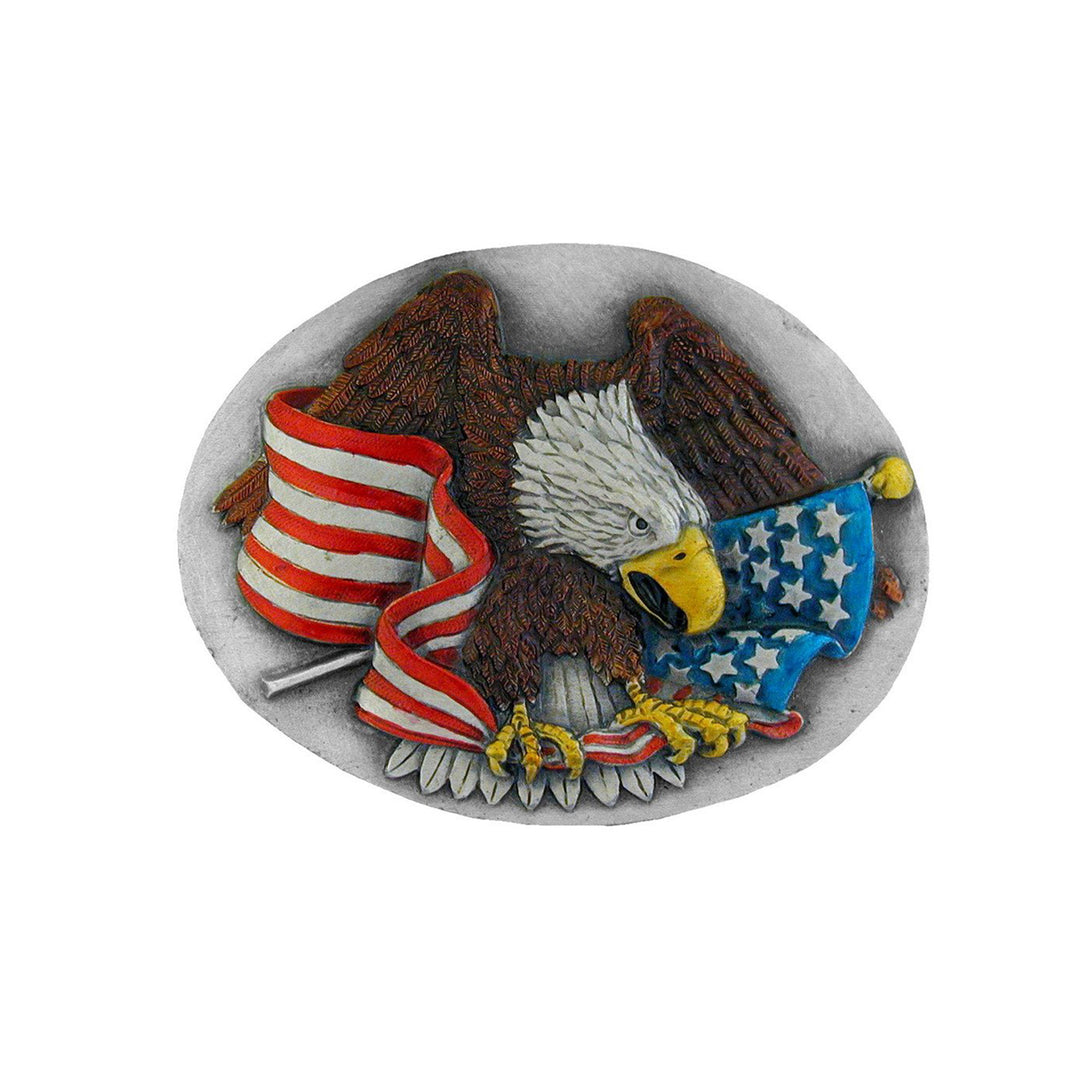 Oval Eagle with American Flag Belt Buckle with Enamel Finish