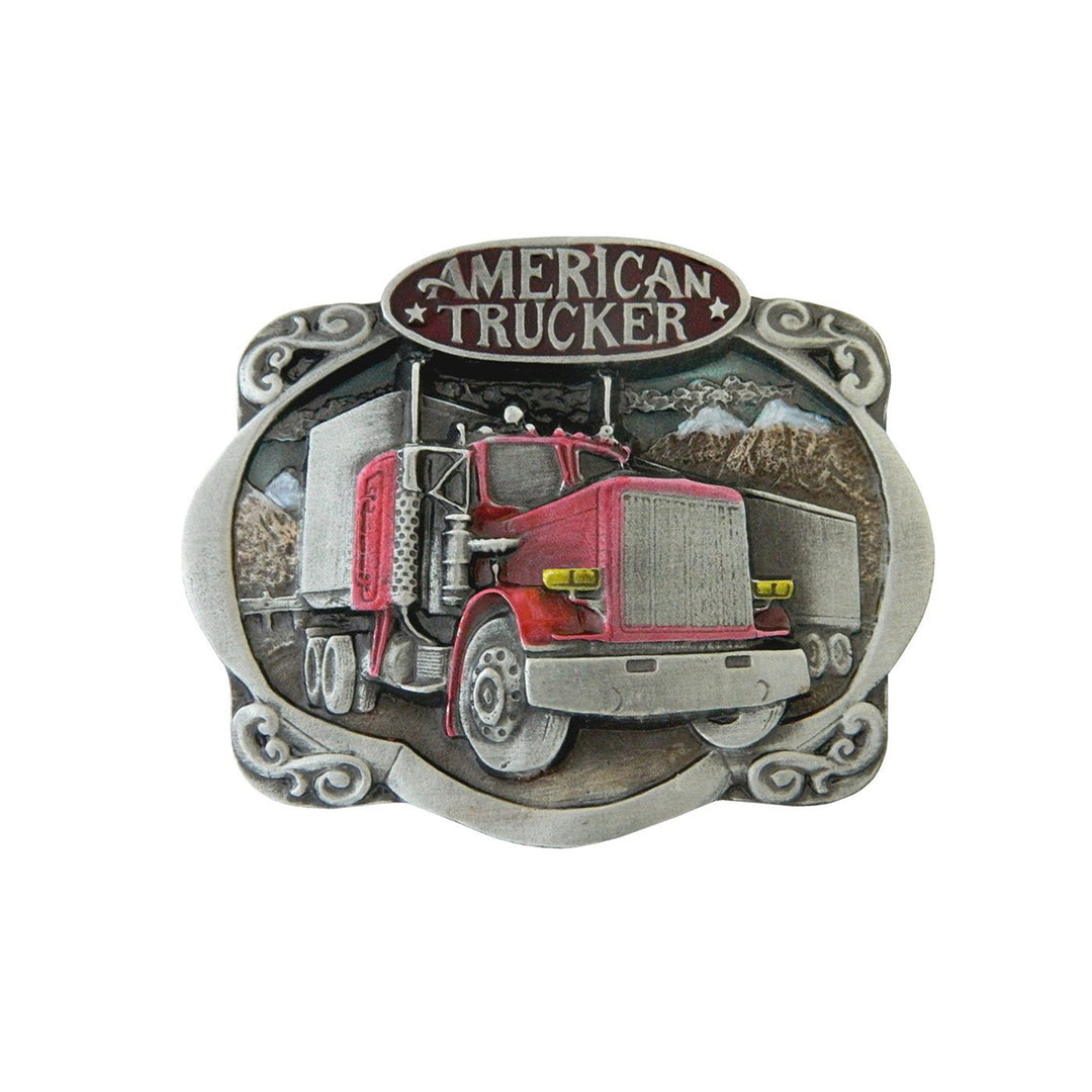 American Trucker Belt Buckle with Enamel Finish