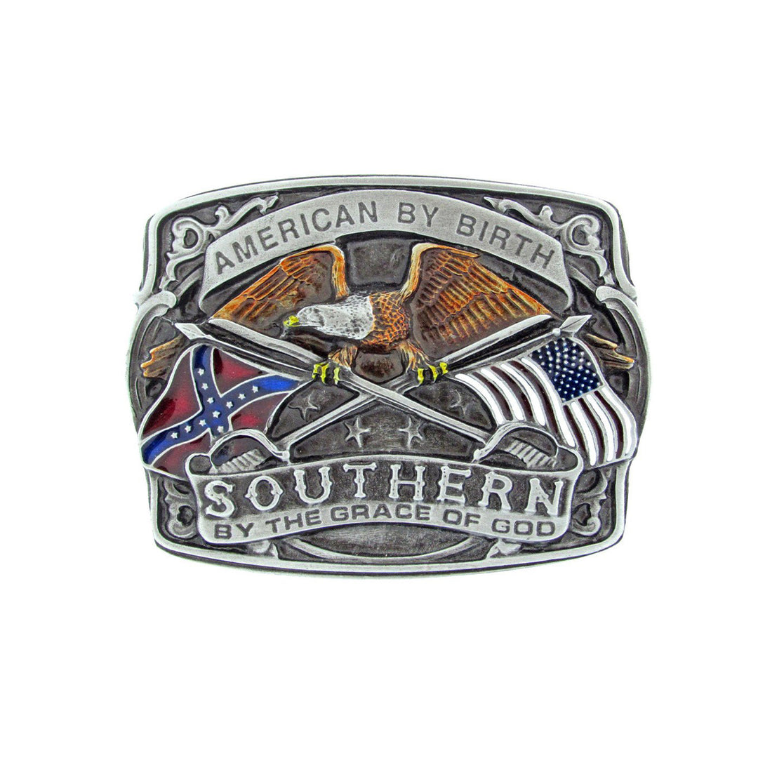American by Birth Southern by Grace of God Belt Buckle with Enamel Finish