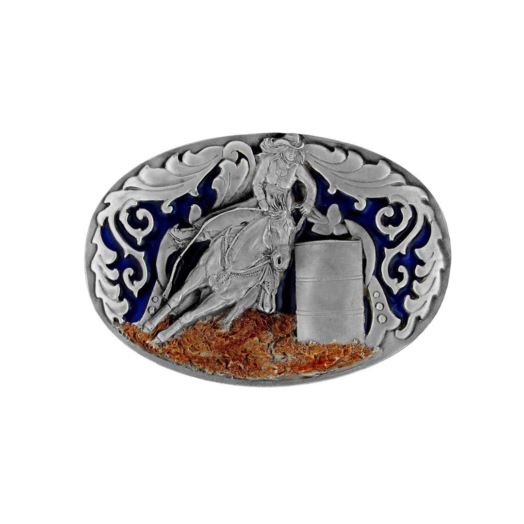 Barrel Racer Belt Buckle with Enamel Finish