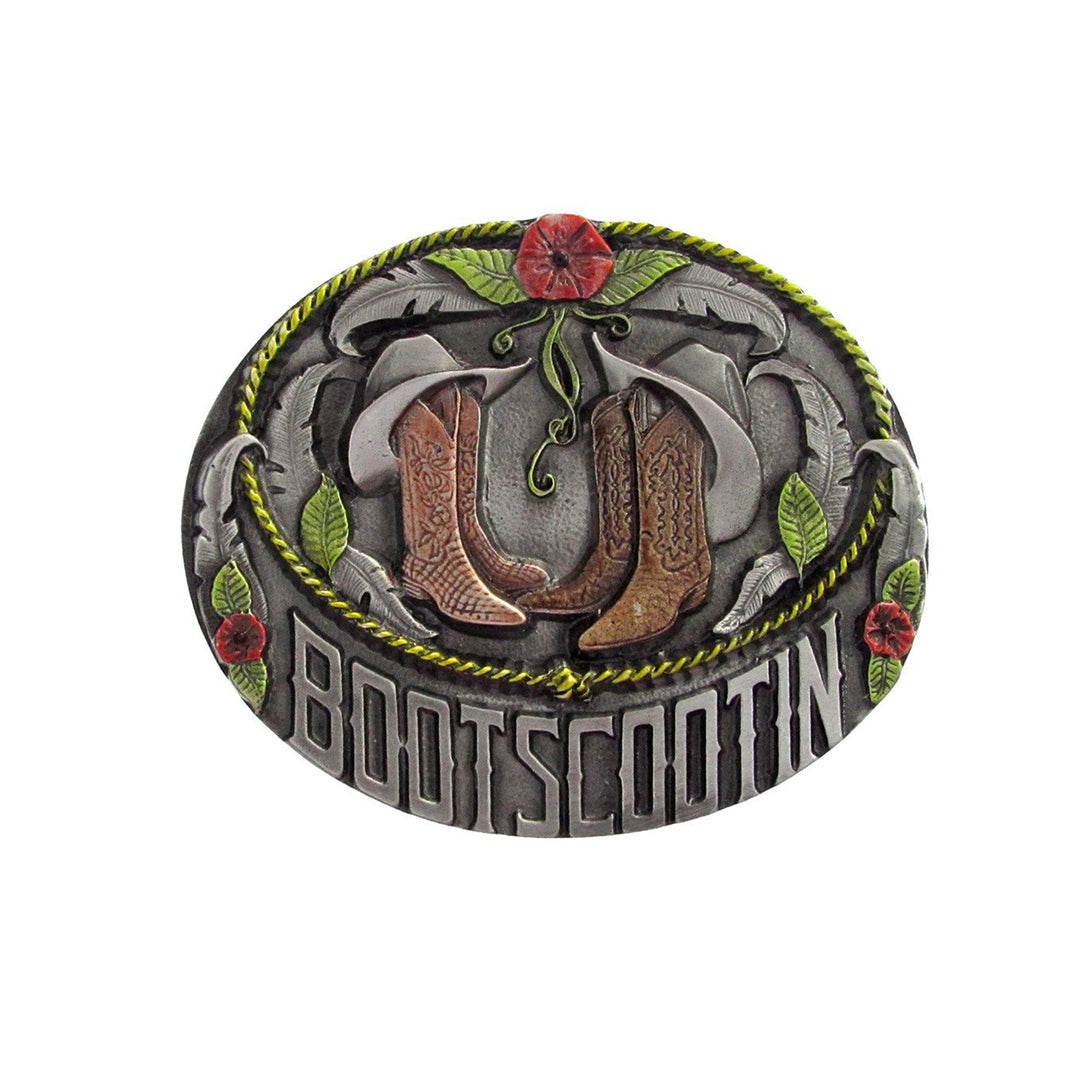 Bootscootin Belt Buckle with Enamel Finish