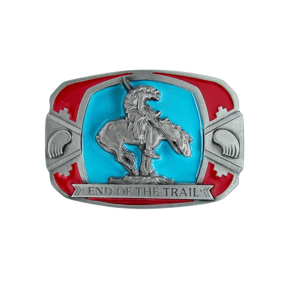 End of the Trail Belt Buckle with Enamel Finish