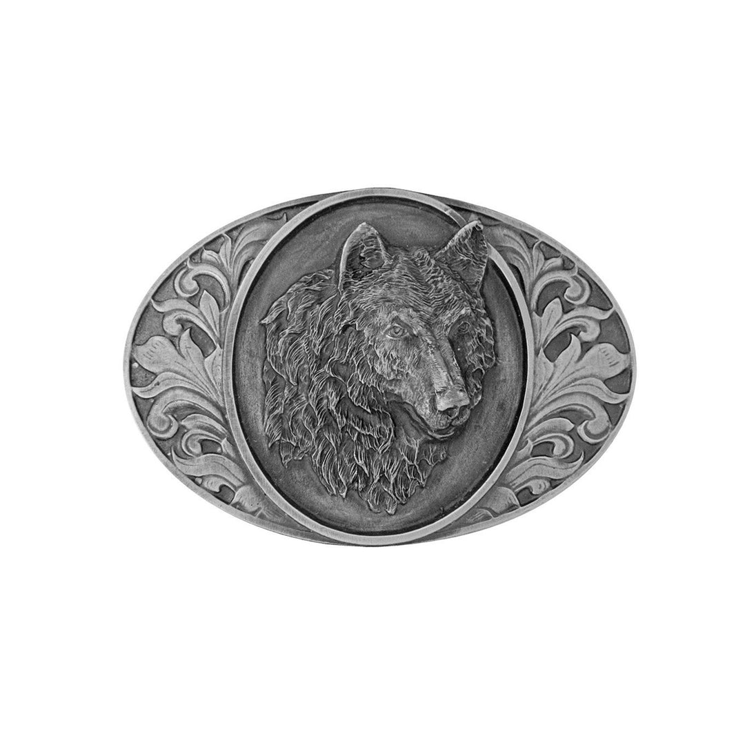 Wolf and Western Scrolls Belt Buckle