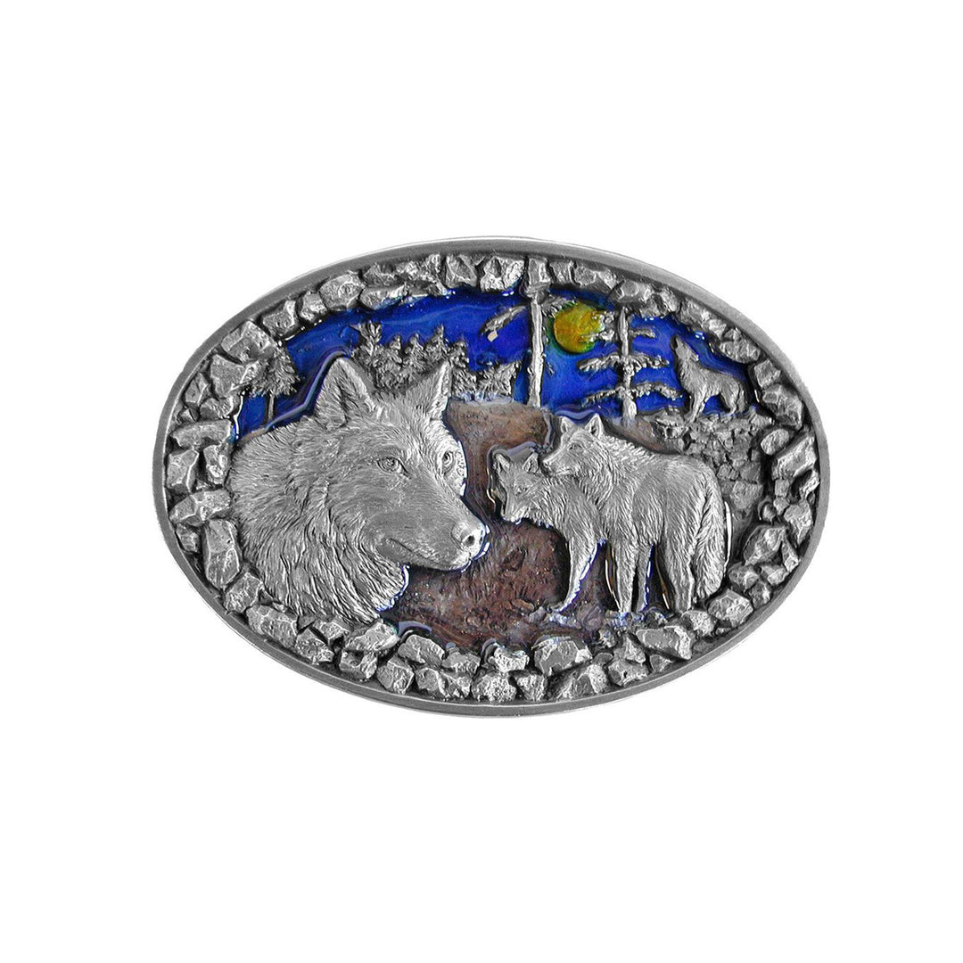 Wolves in the Wild Belt Buckle with Enamel Finish