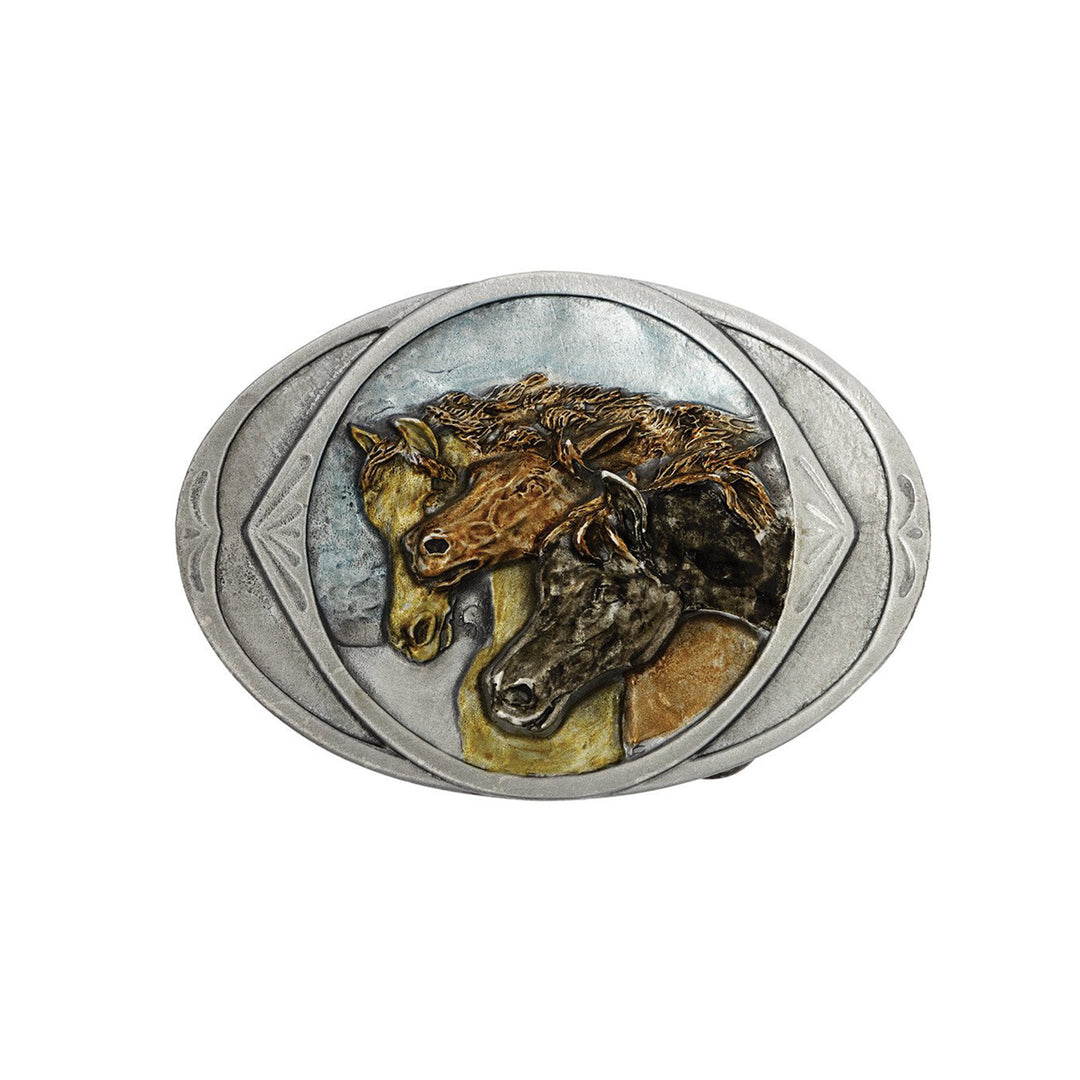 Horseheads Belt Buckle with Enamel Finish