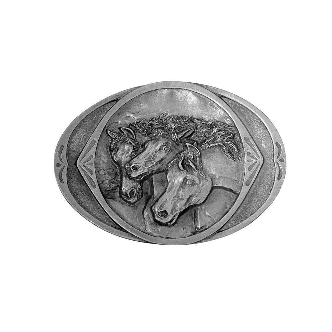 Horseheads Belt Buckle with Pewter Finish