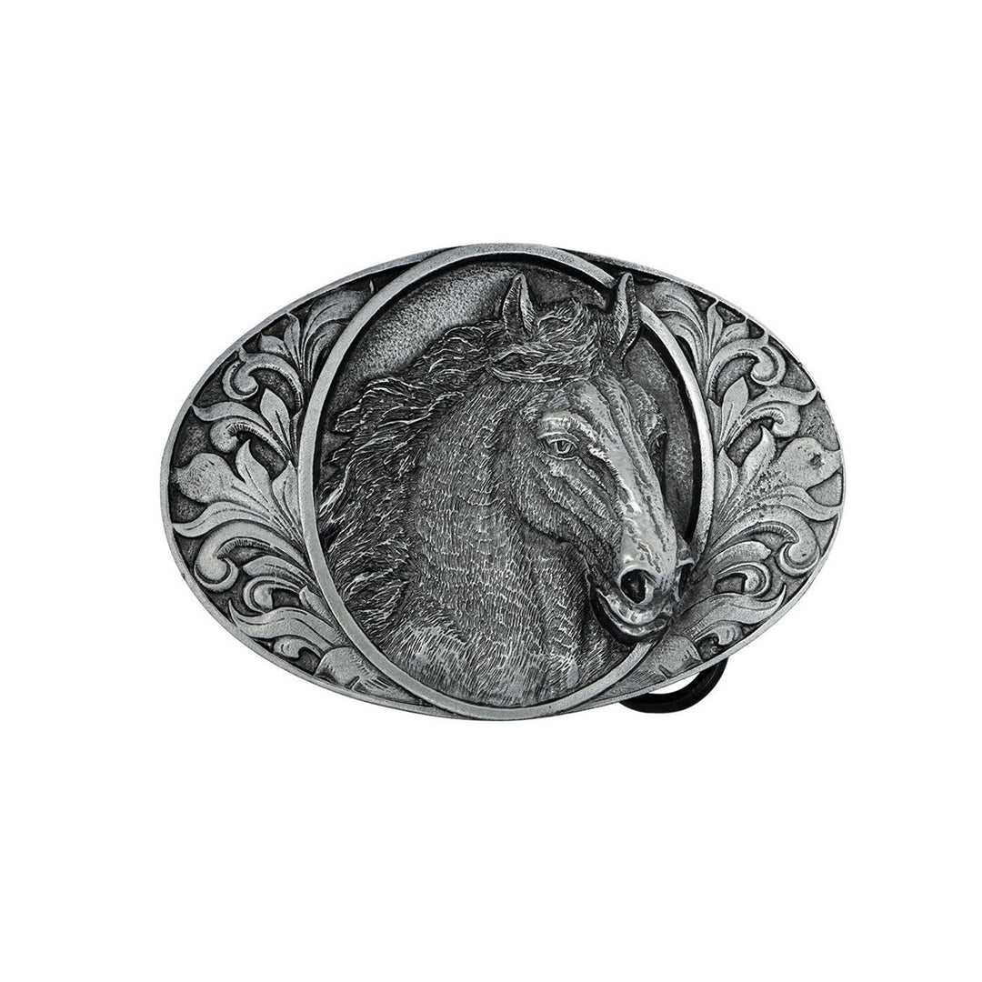 Horsehead and Western Scrolls Belt Buckle